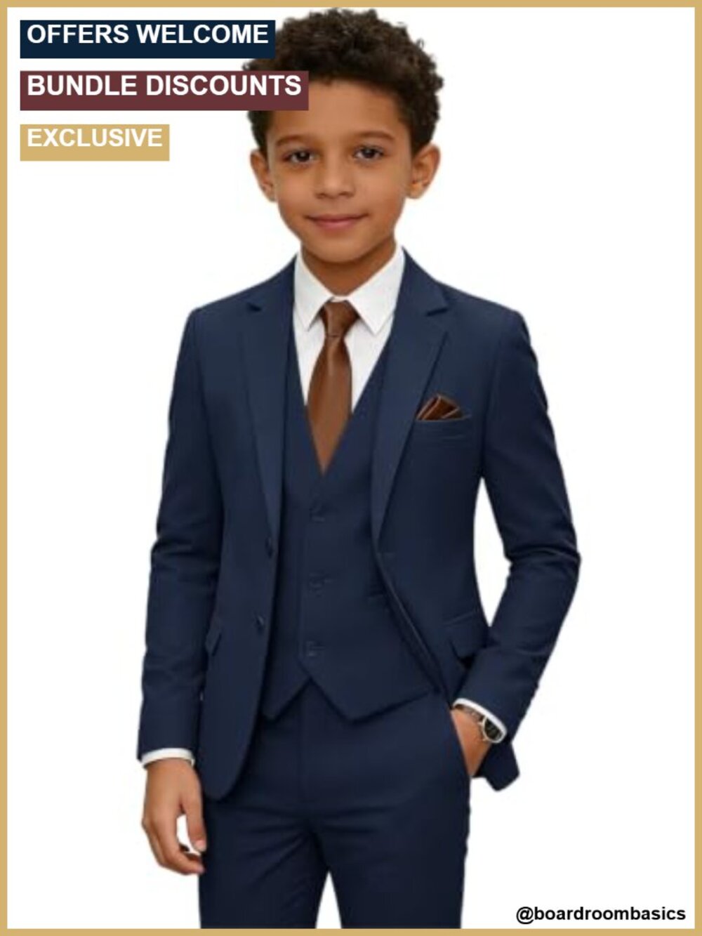 Boys 5-Piece Tuxedo Suit Set Blazer Vest Trousers Tie Pocket Square